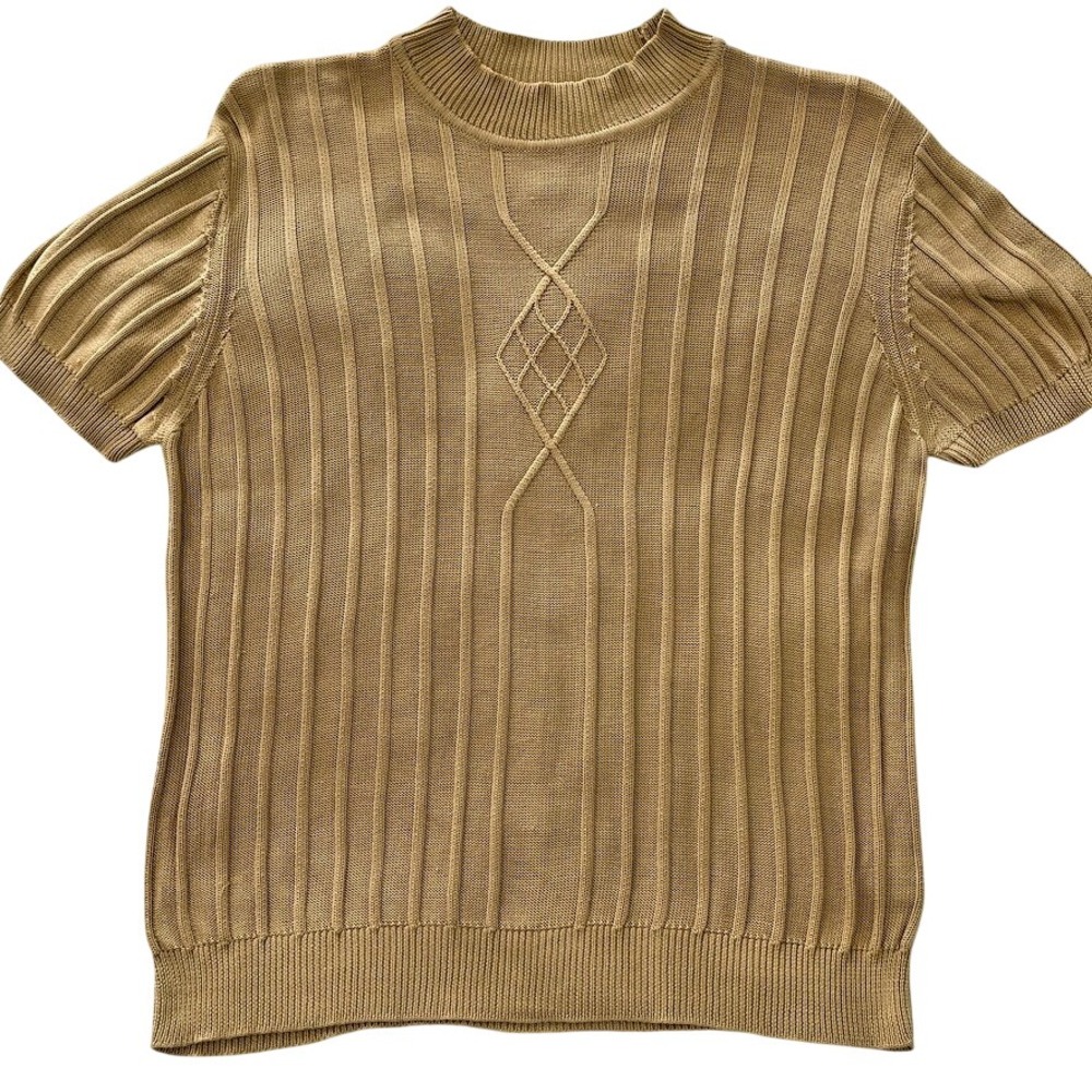 100% Silk‎ Sweater XL Fine Knit Mock Neck Beige Minimalist Quiet Luxury